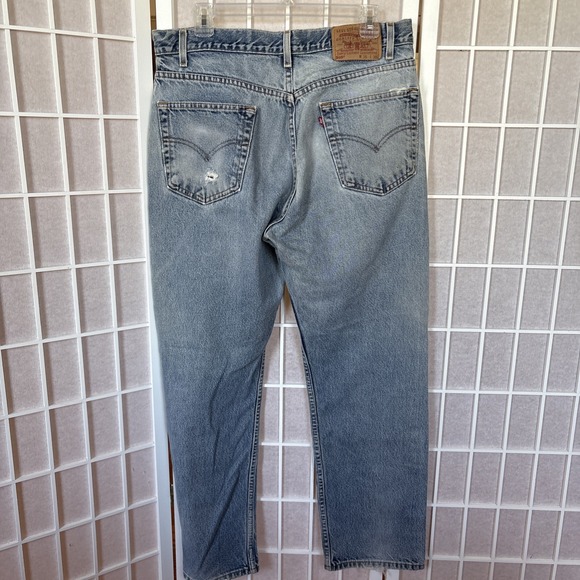 Levi's‎ 505 Blue Jeans 35x30 Light Wash Straight Leg Distressed Work Jeans - Picture 8 of 13